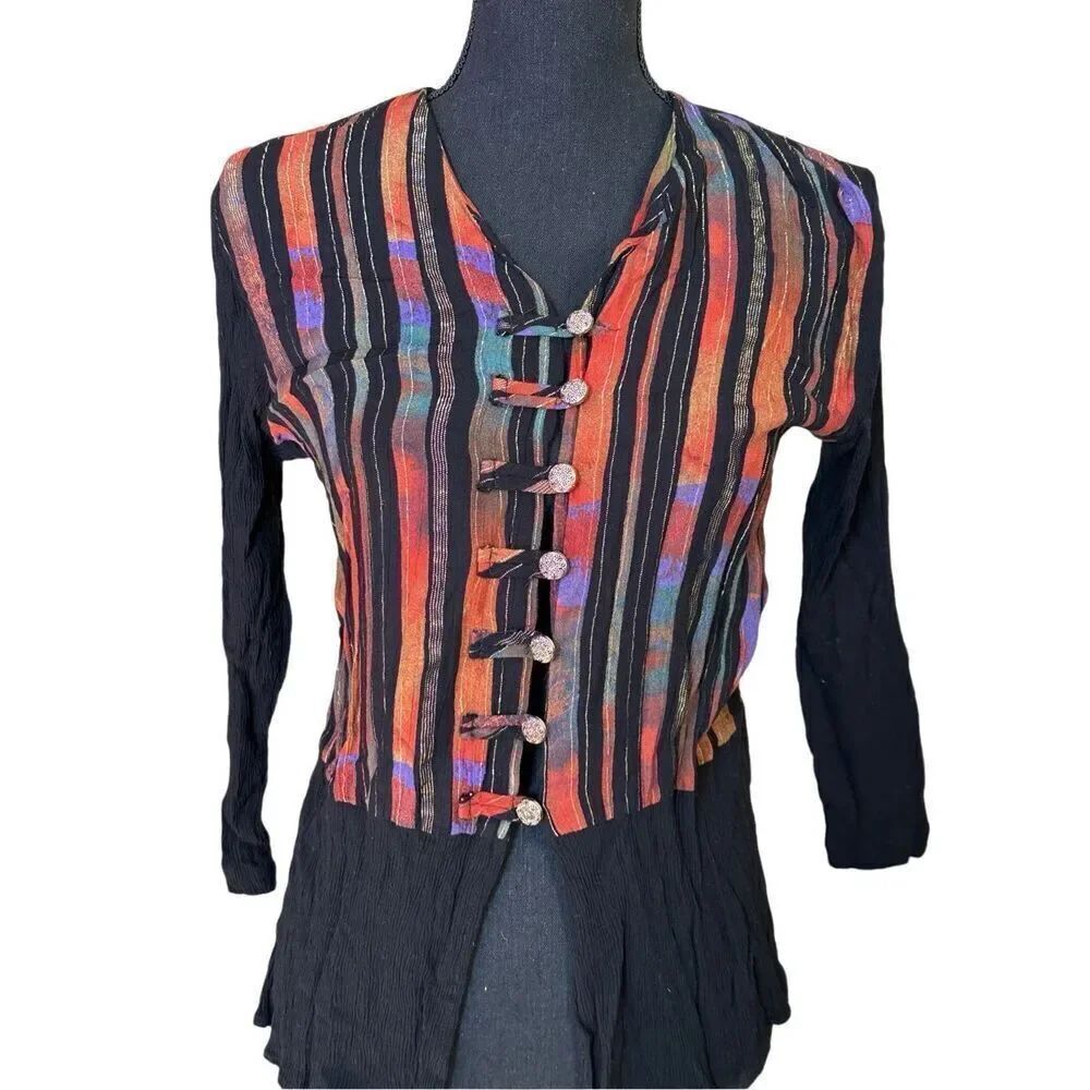Vintage Sharon Anthony Petites Blouse Long Sleeve Button Multicolor Sz 6P
